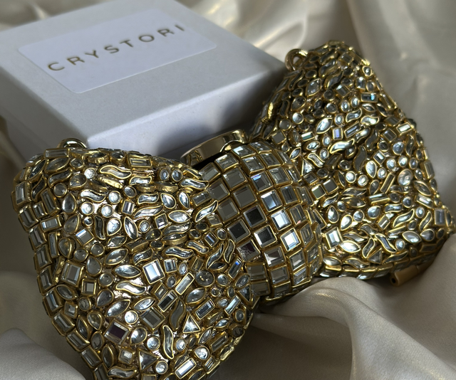 Gold Kundan Bow Clutch Mini