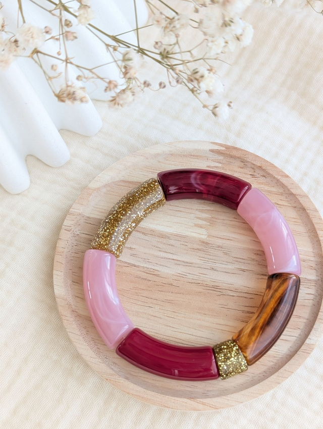 Bracelet jonc Mona rose bordeaux glitter