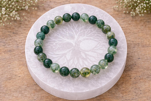 Bracelet AGATE MOUSSE 6 mm - Ancrage, Renouveau et Harmonie avec la nature