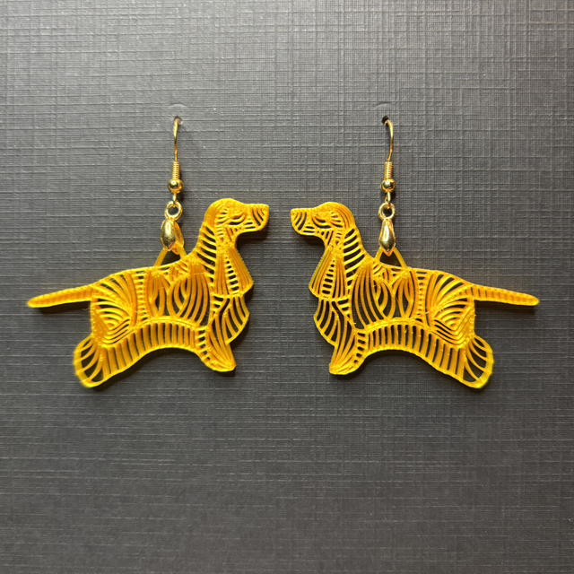 3D - Earrings English Cocker Yellow Gold