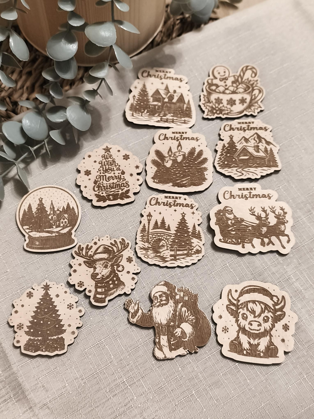 Magnets de Noël en bois gravés – Modèles au choix 🎄✨