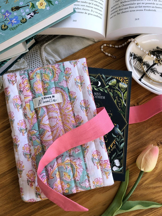 Pochette à livres Emma en coton indien Hand Block Print - ouverture latérale