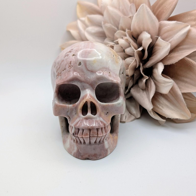High Quality Hand Carved Crystal Skull - 4.5" Pink Jasper 