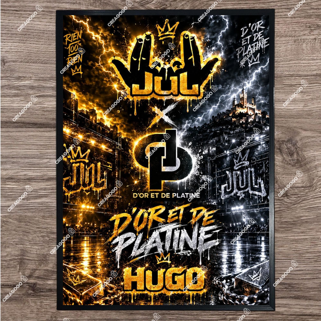 Affiche Poster JUL  D'Or et De Platine Gold Marseille avec Prénom - Cadeau unique pour fan de JUL format A4 21x29,7cm