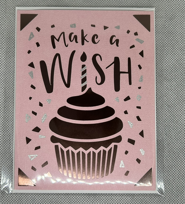 Make a Wish Birthday Card – Pink &amp; Copper Cupcake Design