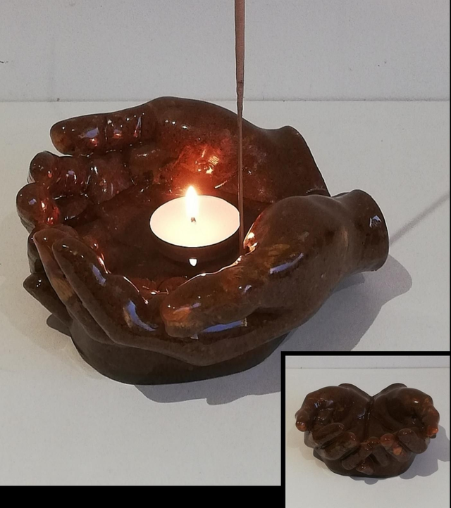 Support 4 éléments  en terre d'ocre et fleurs séchées