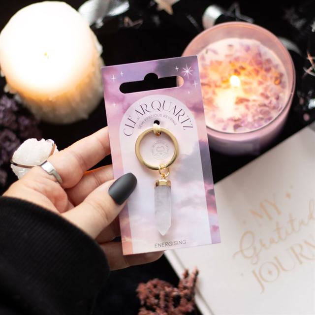 Clear Quartz Crystal Point Keyring