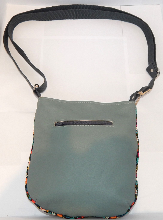 Green Leather Handbag with Piping