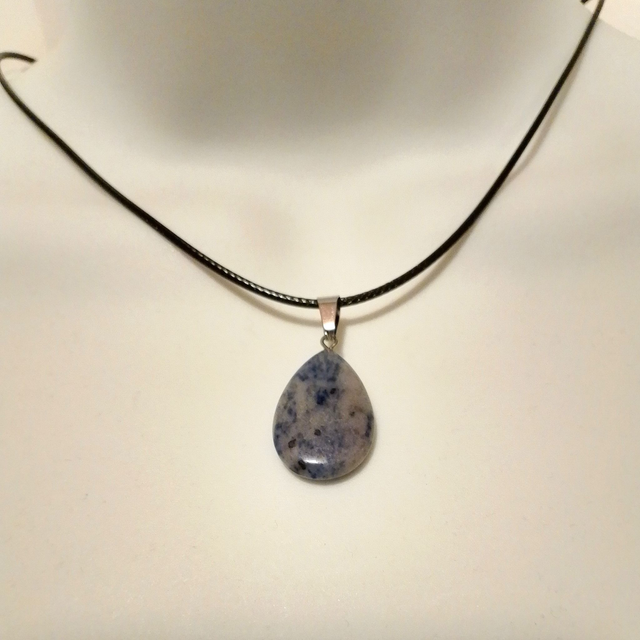 PU Leather Adjustable Necklace With Natural Blue Sodalite Water Drop Stone Pendant
