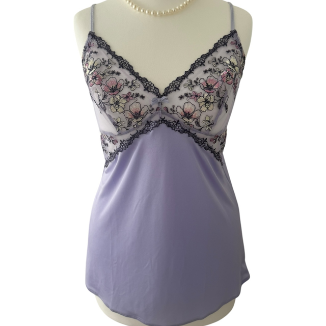 Japanese brand coquette pastel purple lace cups cami with floral embroidery  