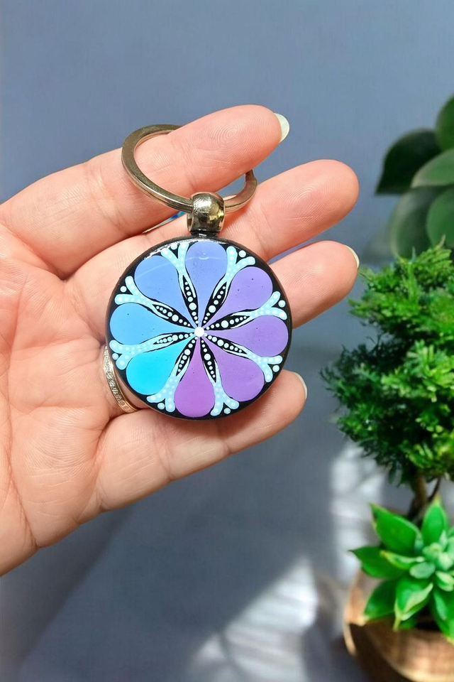 Porte-clés mandalas mauve et rose
