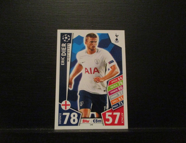 Eric Dier - UEFA Champions League Match Attax 2017/18 Original Trading Card #136