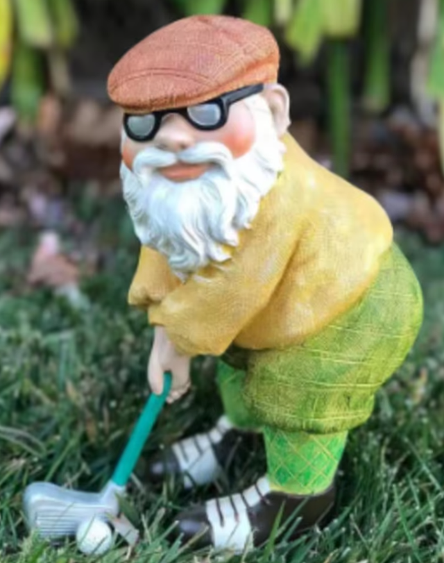 Prachtig tuinbeeld Kabouter met golfclub (12cm)