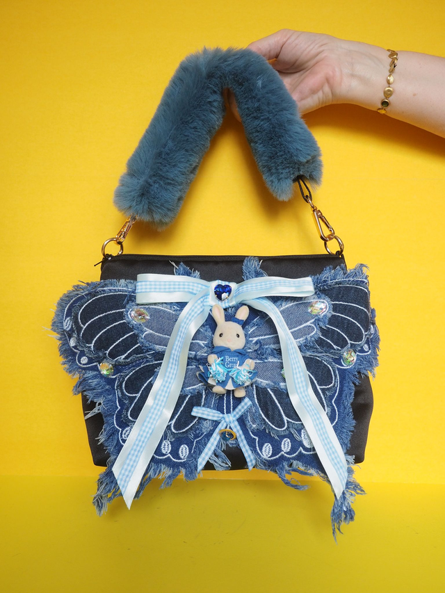 Berry Cheerleader Rabbit Denim Butterfly Mini Sweetheart Handbag