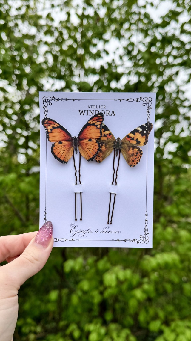Duo Épingles à cheveux Papillons | Orange
