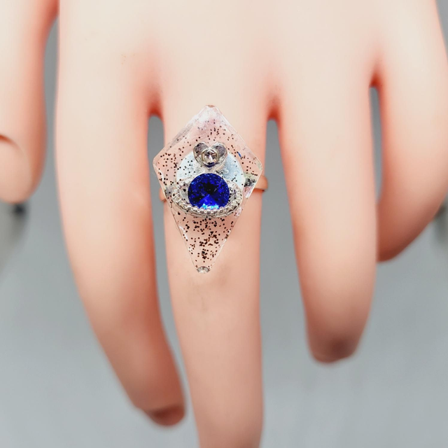 BAGUE PLANÈTE BLEU ET TRANSPARENT 