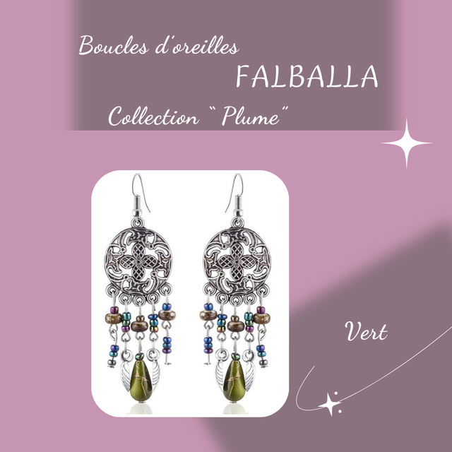 Boucles d&#039;oreilles FALBALLA - Collection Plume - Vert