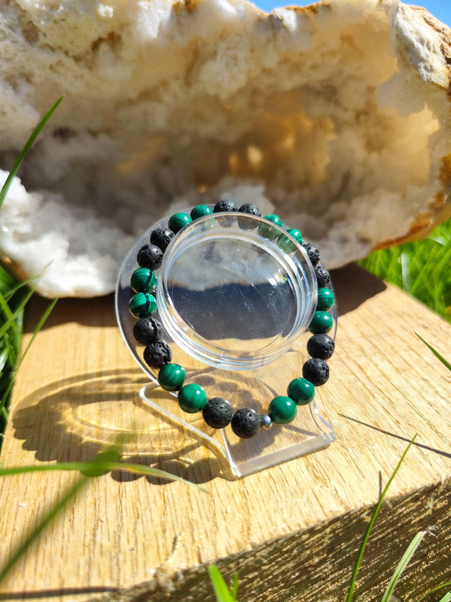 Bracelet en malachite et pierre de lave