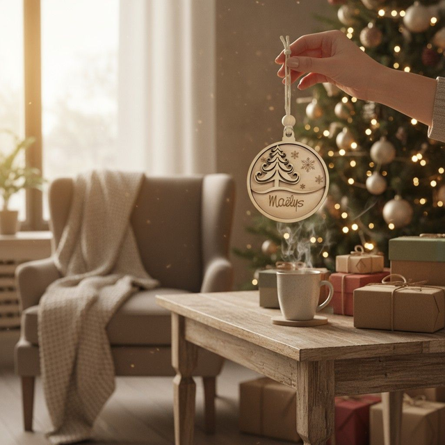 Boule de Noël en bois personnalisée - décoration de sapin gravée, déco Sapin