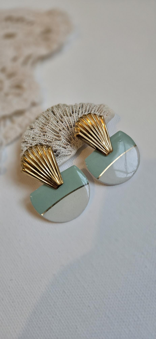 Paire de boucles d'oreilles - porcelaine Badonviller - acier inoxydable doré 