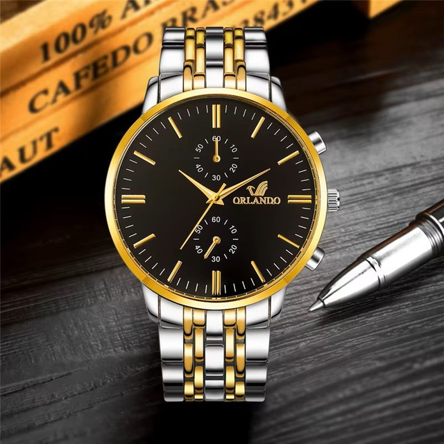  nouvelle montre à Quartz hommes argent doré en acier inoxydable