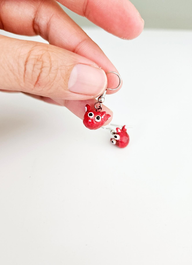 Red Three Ears Monster ECO Handmade Unique Cute Cute Earring 