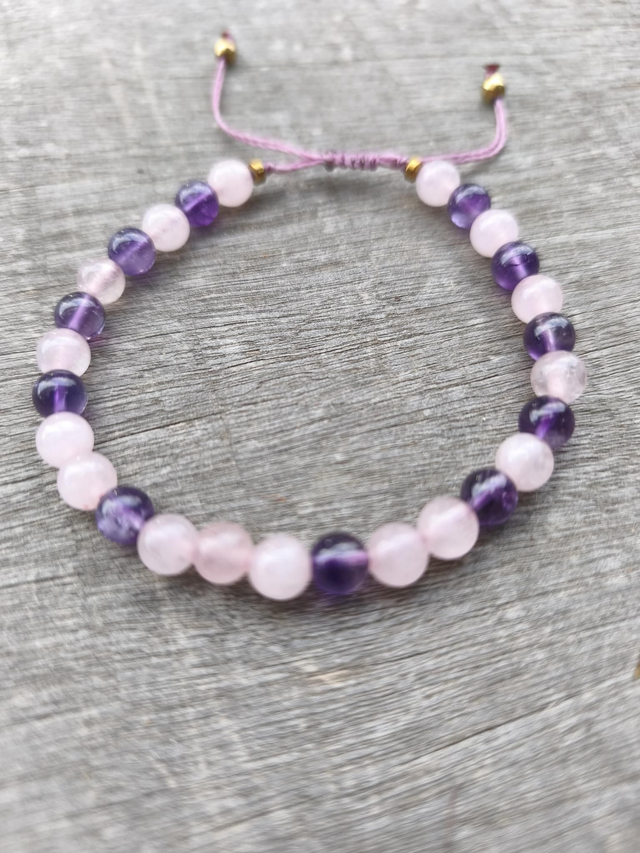 Bracelet fin améthyste et quartz rose