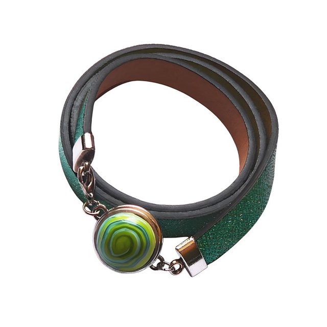 Bracelet homme femme simili cuir vert scintillant