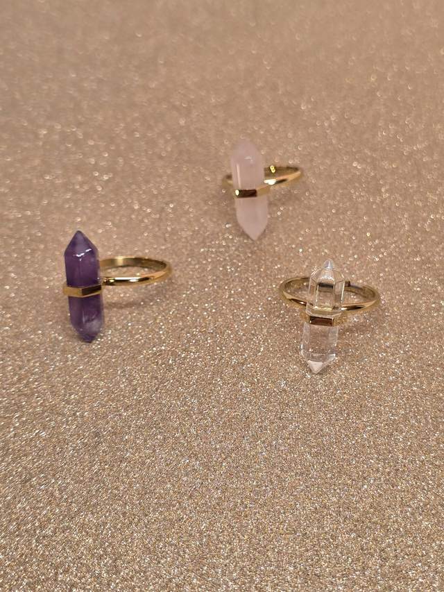 Gamme Prisme : Bague acier inoxydable doré et Pierre naturelle 