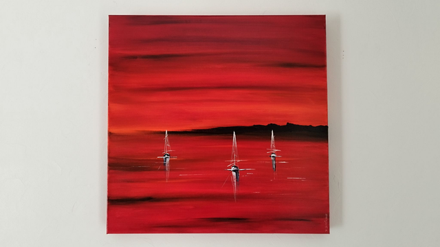 tableau abstrait coloré œuvre d'art originale signée - voiliers bateaux marine