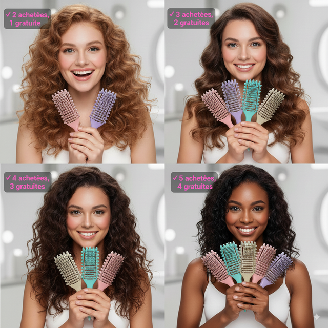 🌸💖CurlEase™ – Brosse Démêlante &amp; Définissante Boucles ✅2 achetées = 1 OFFERTE ✅3 achetées = 2 OFFERTES ✅4 achetées = 3 OFFERTES   ✅5 = 4 OFFERTES !