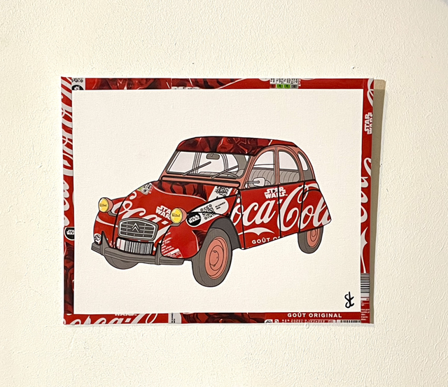 Tableau 2cv réalisé avec des canettes recyclées 