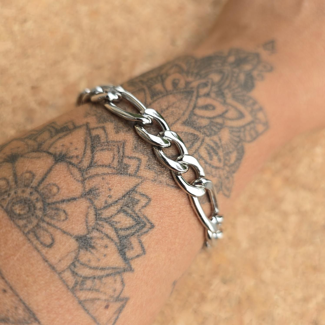 Bracelet/gourmette unisexe maille Figaro 20.5 × 0.9 × 0.25 cm en acier inoxydable argenté (brossé)