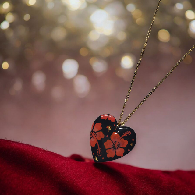 Collier dessiné Flora acier inoxydable rouge