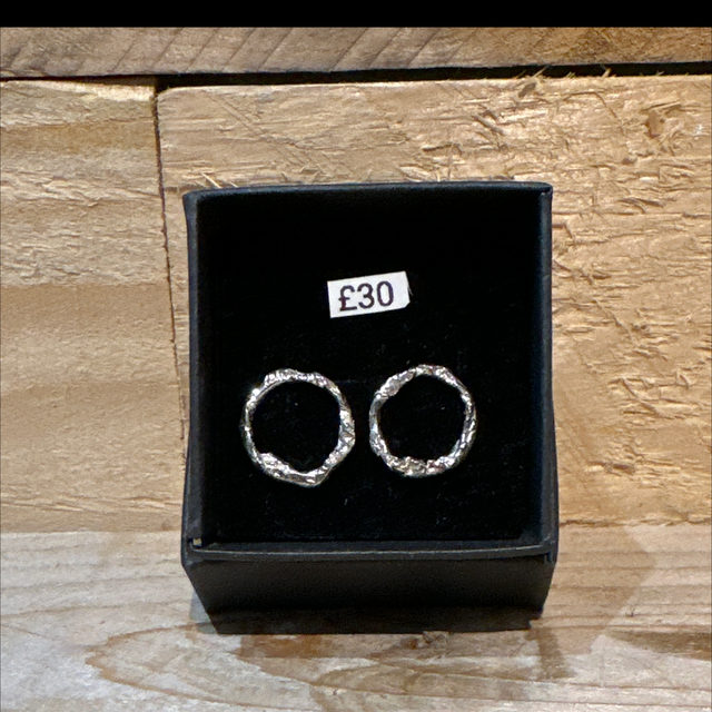 Silver Textured Hoop Stud Earrings 
