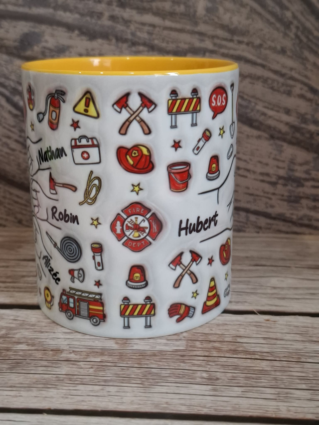 Papa ou grands pères pompier Personnalisé avec mains en 3D jaune