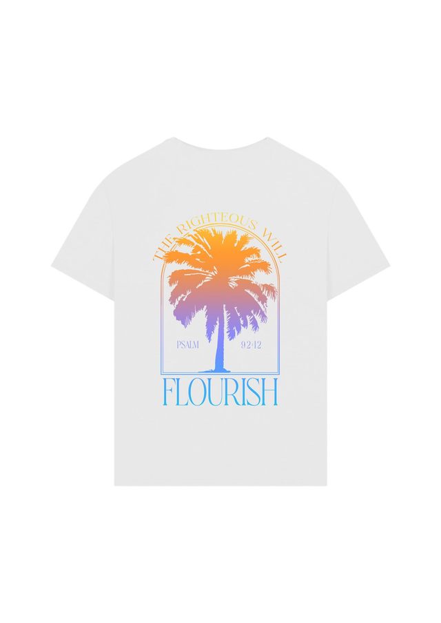The White Tropical Palm Tree Tee - Psalm 92:12 [Oversized]