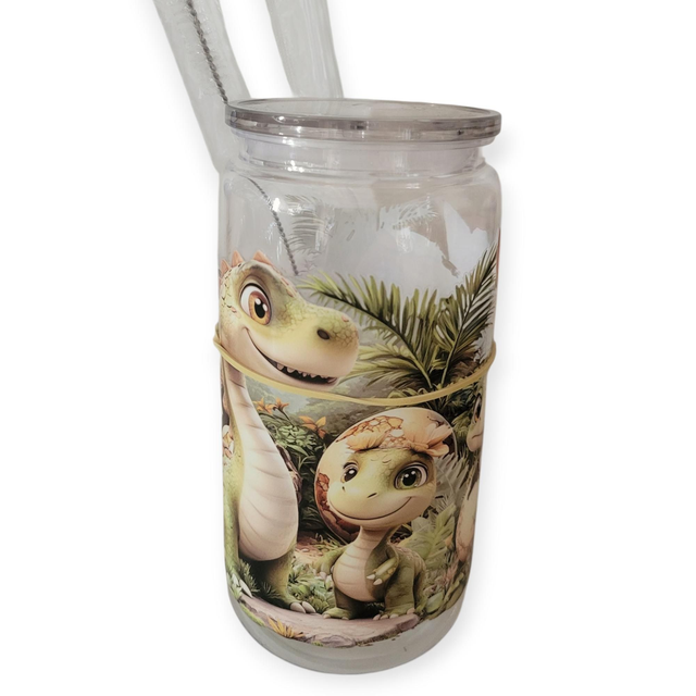 Gourde avec paille en plastique dinosaures 