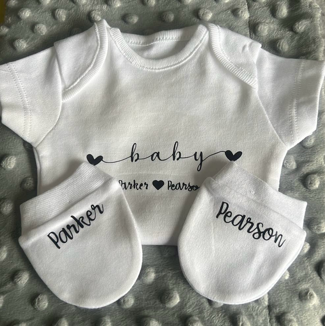 Personalised Baby Grow and Mittens