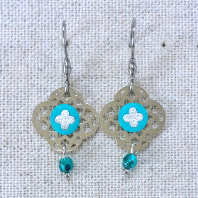 Boucles d’oreilles « Canzone » argentées, cuir turquoise vif