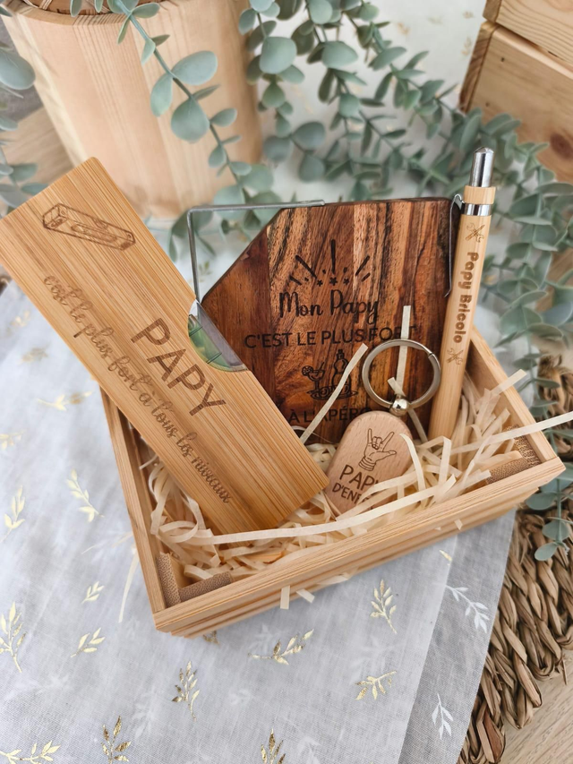 🎁 Coffret cadeau Fête des Papys – Accessoires bois &amp; bambou personnalisés