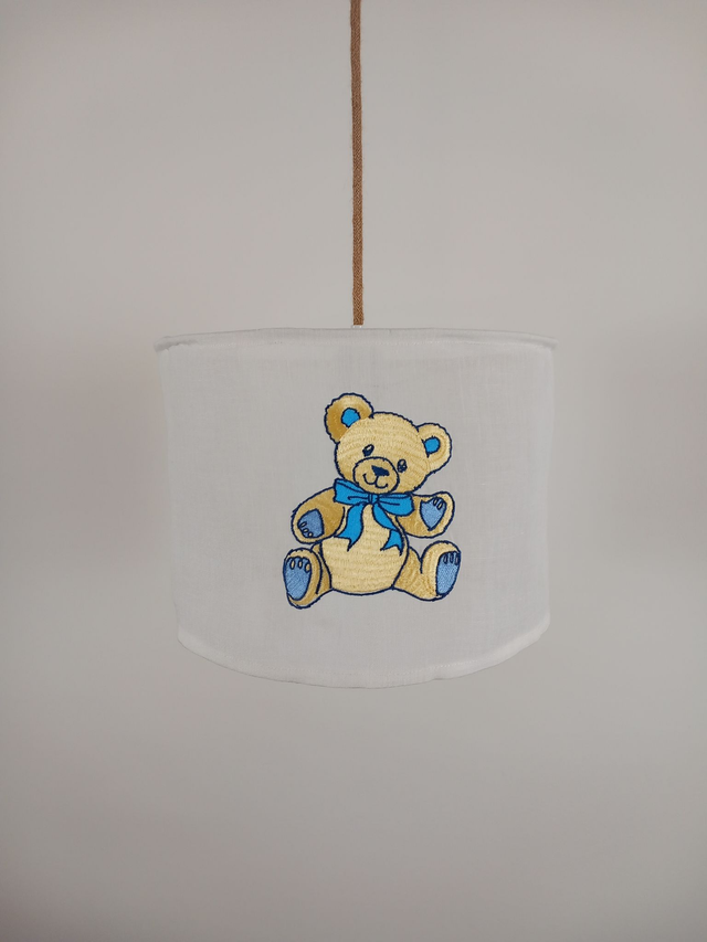 Abat-jour suspension en lin brodé Ourson personnalisable pour chambre enfant - Diamètre 35 cm