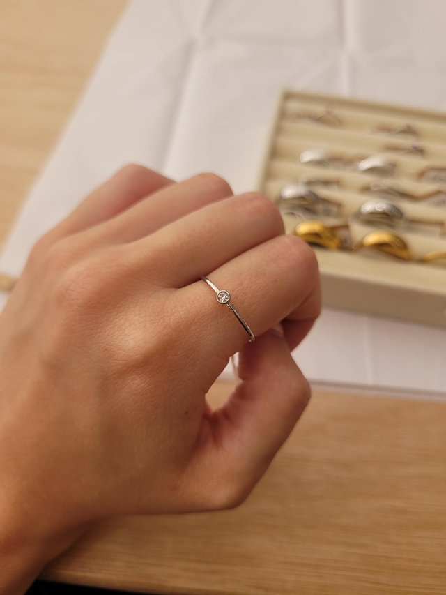 Stainless steel birthstone ring - April - Size O - SL-027