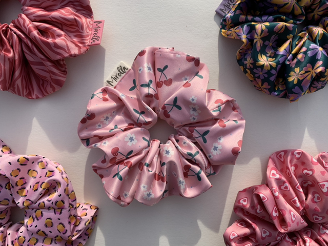 Cherry Satin Jumbo Scrunchie 