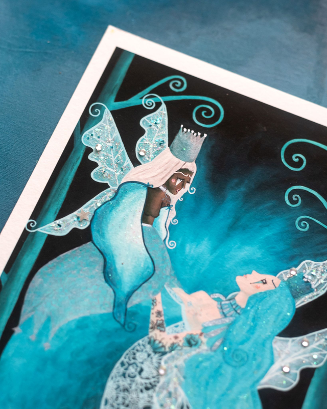 Tirage peinture fées bleutées non encadré