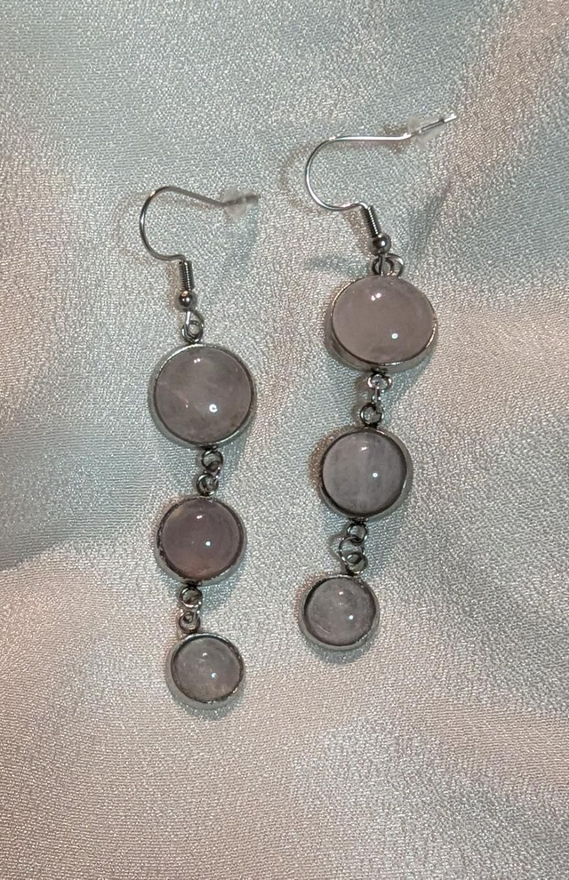 Boucles d&#039;oreilles pendantes en Acier Quartz Rose ou Améthyste 