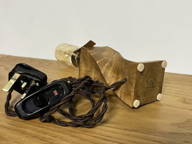 Room lamp made of mango wood and an Edison light bulb.