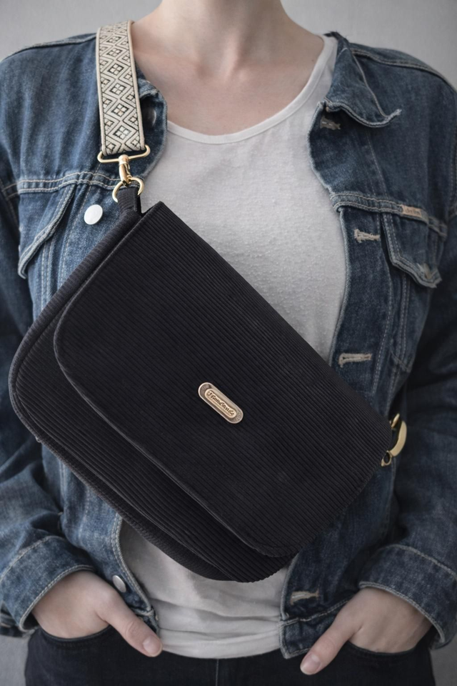 Sac pink pearl noir "minuit cotelé"