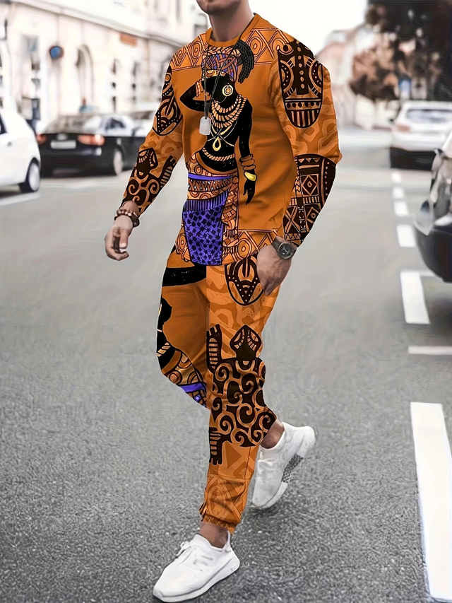 Men's 2pcs African Ethnic Style Casual Set