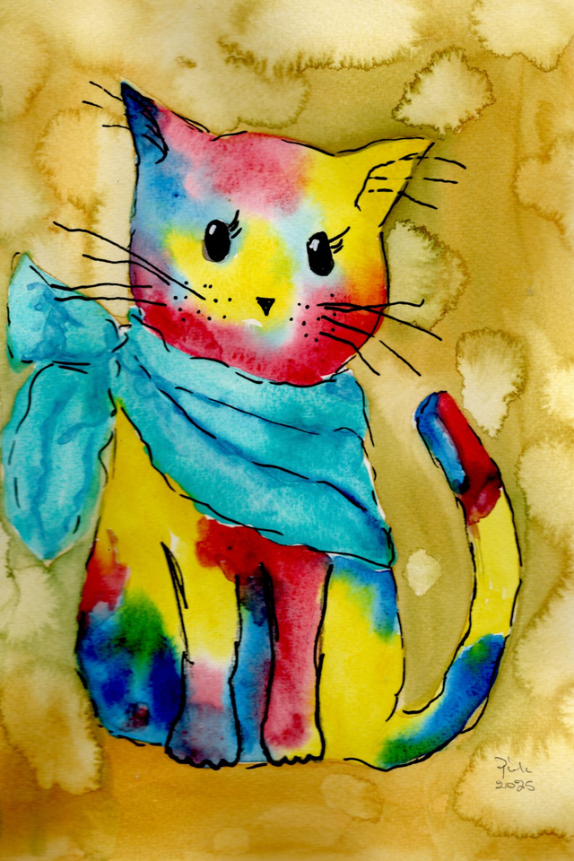 Kissa värikäs kaulahuivi